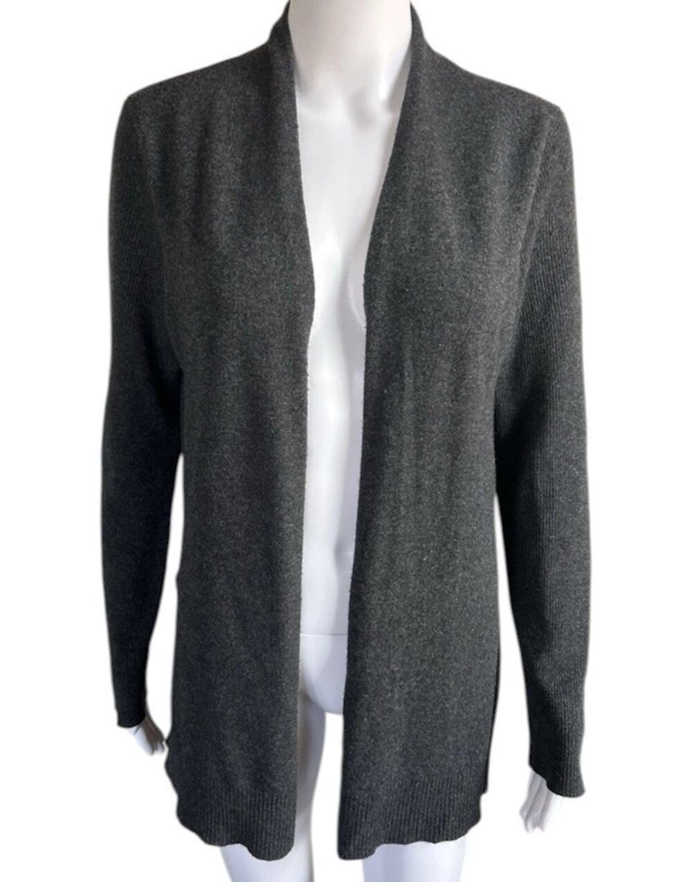 Max Studio 100% Cashmere Cardigan Womens M Gray Open Front Longline Soft